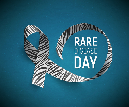 Background with realistic ribbon. Symbol of rare disease awareness day, ribbon with zebra-print. Template for poster for awareness day 28 february, vector illustration.のイラスト素材