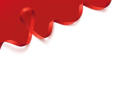 Background design template with realistic red ribbon for world aids day, 1 december and world cancer day symbol, 4 february. Vector illustrationのイラスト素材
