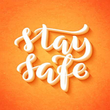 Stay at home and stay safe - Handdrawn typography poster for self quarine times. Health care concept for Covid-19. Home awareness social media campaign and coronavirus prevention. Vector illustrationのイラスト素材