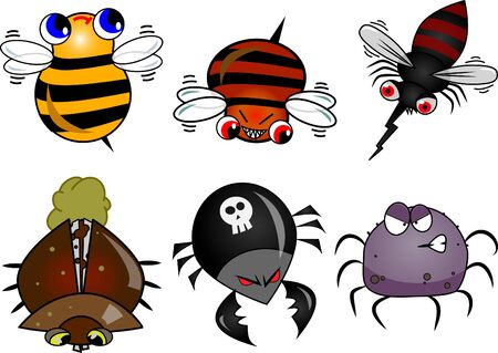 Set include 6 different bugs bees, mosquito, beetles spiderのイラスト素材