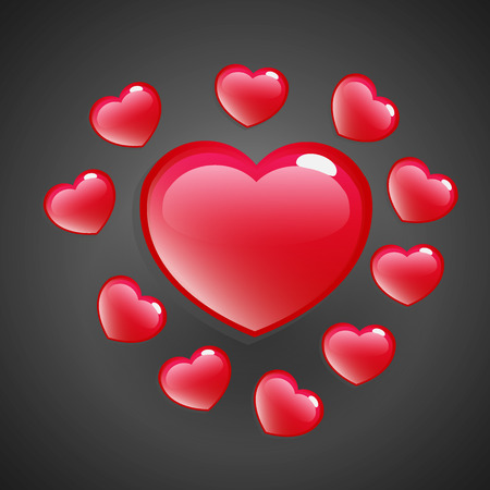 Red Glossy Heart Emblem on Dark Backgroundのイラスト素材
