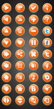 Set of round buttons in cartoon style. 2d asset for user interface GUI in mobile application or casual video game.のイラスト素材