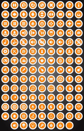 Set of flat round game buttons in cartoon style vector illustration.のイラスト素材