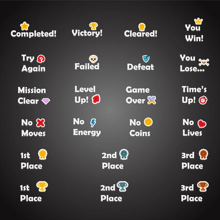 Set of game text lettering in cartoon flat style vector illustration.のイラスト素材