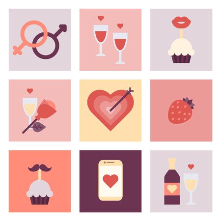 Valentine's day flat icon set.のイラスト素材
