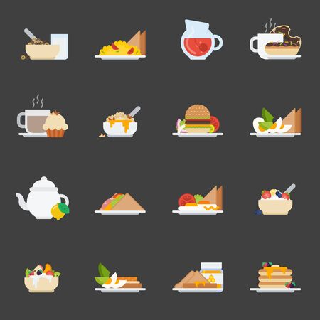 Set of breakfast icons in flat styleのイラスト素材