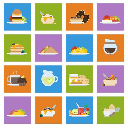 Set of breakfast icons in flat style.のイラスト素材