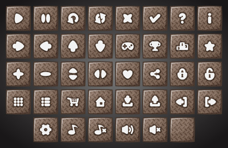 Big set of cartoon metal industrial material vector buttons for the game user interface - computer mobile games and web design - Vector.のイラスト素材