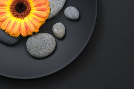 close up of yellow gerbera-daisy with pebbleの写真素材