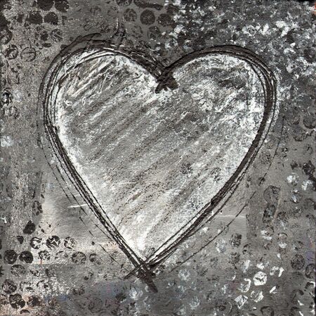 painted heart grunge style in gray and black, artwork is created and painted by myselfの写真素材