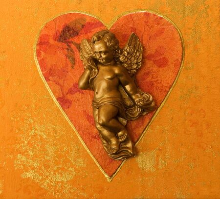  Angel with collage heart, artwork in the back is created and painted by myselfの写真素材
