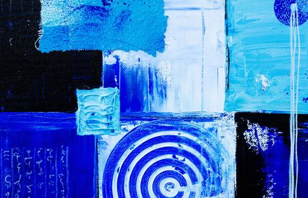 blue abstract painting, artwork is created and painted by myselfの写真素材