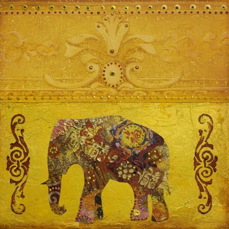collage painting with elephant, artwork is created and painted by myself;の写真素材