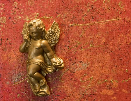  Angel (from a 99 cent store, not considered to be artwork) on painted background, artwork in the back is created and painted by myselfの写真素材