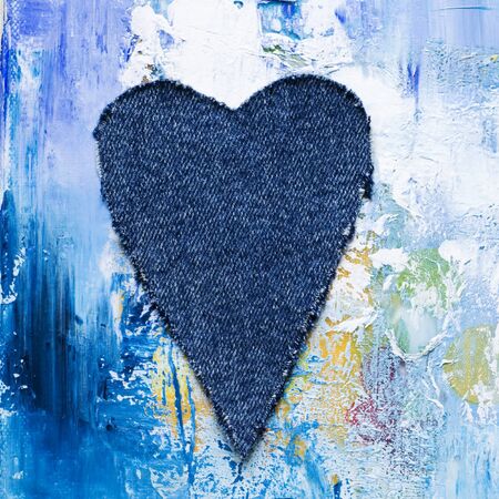 jeans heart on painted background, artwork is created and painted by myselfの写真素材