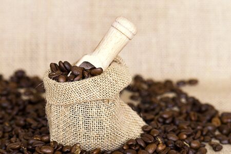 coffee beans and jute sackの写真素材