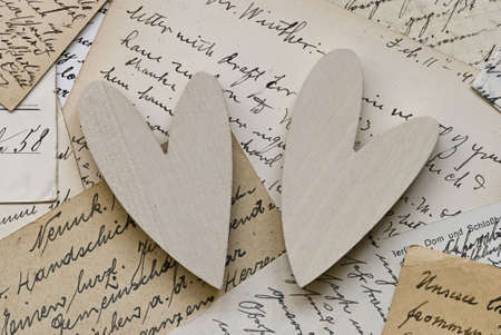 heart on old handwritten letterの写真素材