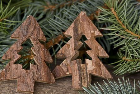 natural christmas decoration with christmas treeの写真素材