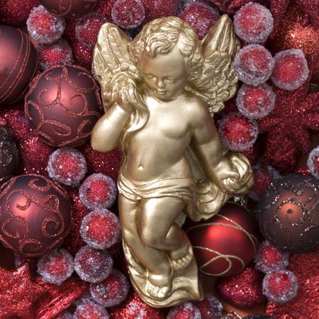 shimmering festive christmas decoration with cherubの写真素材