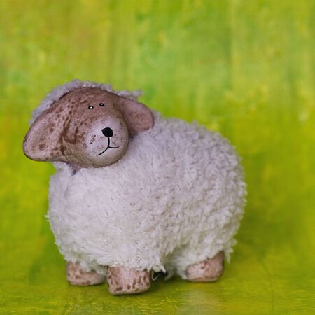 decoration sheep on green backgroundの写真素材