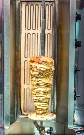 meat cuts prepared Shawarma on metal pylonの写真素材