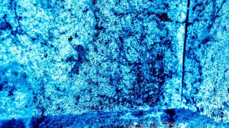 azure blue part of the room with spider web and spots of black mold and many cold water drops on the white wall and brown wooden floor. Dangerous toxic fungus mold on the ceiling in the roomの写真素材