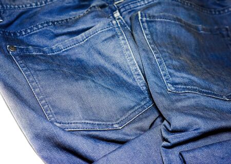 dark blue man jeans back as fabric texture backgroundの写真素材