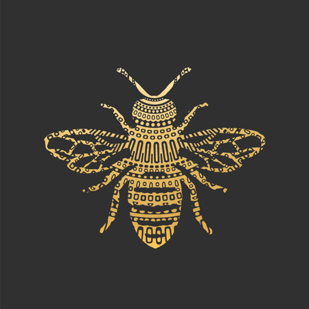 Golden Abstract Ornamental Bee Shape. Vector Honey Bee for Your Design.のイラスト素材