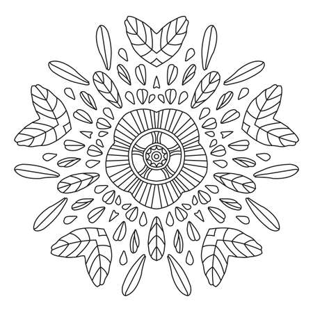 Floral mandala shape for coloring. Vector flower mandala. Oriental. Book Page. Outline.のイラスト素材