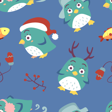 vector cartoon style penguin seamless patternのイラスト素材