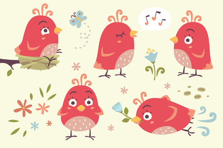 vector cartoon style birds setのイラスト素材