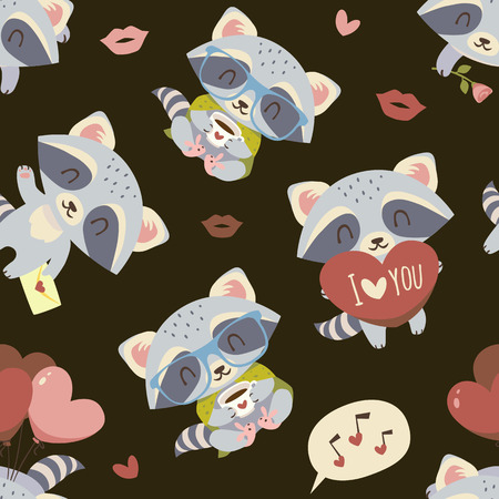 vector raccoon with heart setのイラスト素材