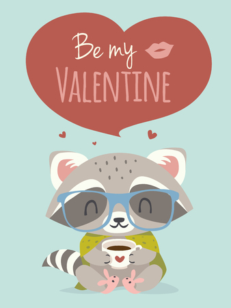 vector raccoon valetine's day greeting cardのイラスト素材