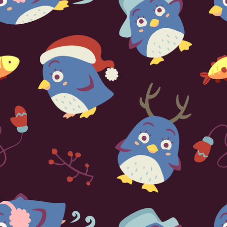 vector cartoon style penguin seamless patternのイラスト素材