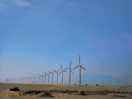 Egypt, North Africa, field with wind turbinesの写真素材