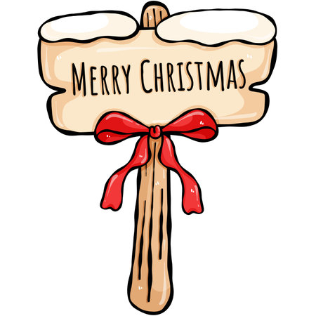 Festive Merry Christmas sign with red ribbon. illustration on white background.の写真素材