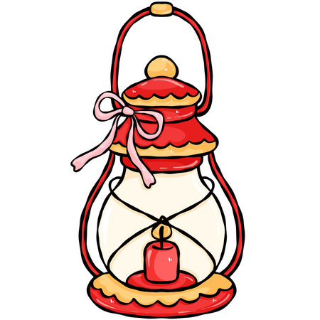 Illustration of a Christmas Lantern with a Red Ribbon on a White Backgroundの写真素材
