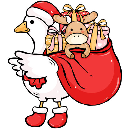 Silly Goose Christmas Character Clipart Collection on Transparent Backgroundの写真素材