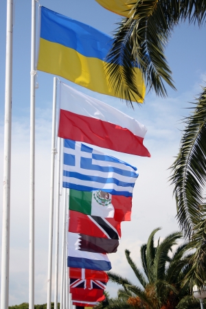 Flags of the world blowing in the windの写真素材