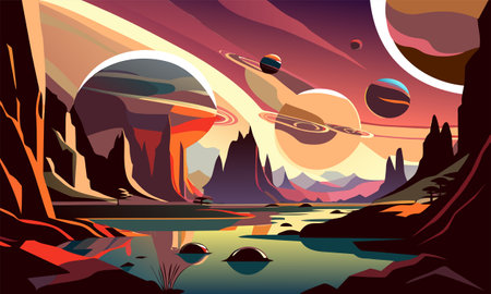 Beautiful abstract retro poster with space alien theme.のイラスト素材