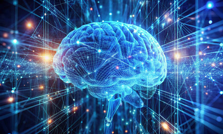 Hologram of the brain among digital networks and neural connectionsの素材