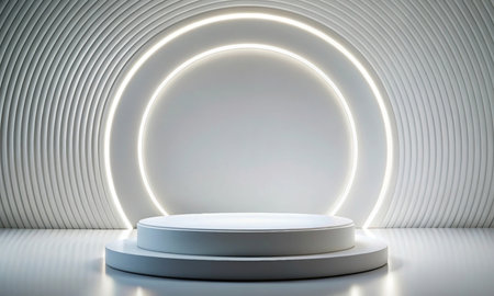 Minimalistic stage with lighting and futuristic podium for presentationsの素材