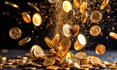 Falling gold coins are a symbol of cash flow and financial abundanceの素材