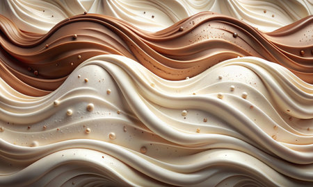 Soft waves of cream frozen in perfect shape on the dessert surfaceの素材