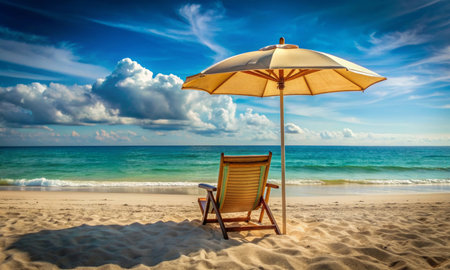 A comfortable stay by the sea under a beach umbrellaの素材