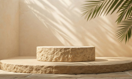 On a light background, the podium shines in the clear sunlightの素材