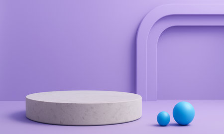 The podium is located in the center on a minimalistic purple studio backgroundの素材