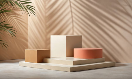 The podiums are highlighted against the clear background of the studio interiorの素材