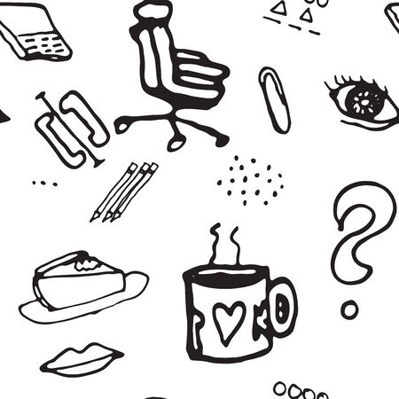 Vector seamless pattern with doodle elements. Hand drawn texture. Sketch style pattern. Decorative background for cards, invitations, web design.のイラスト素材