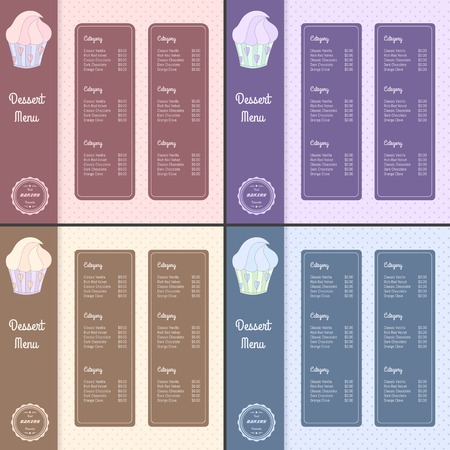 Set of templates with cute hand drawn cupcake illustrations. Restaurant or cafe branding elements. Perfect for packing, banners, greeting cards, invitations, menu, flyers and more.のイラスト素材